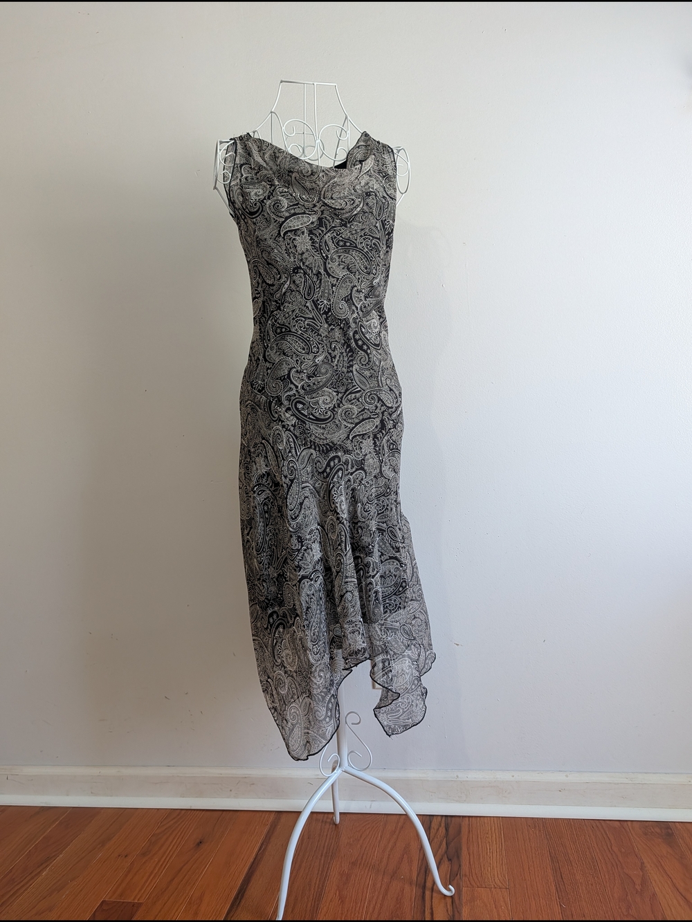 American Vintage Black Paisley Cowl-Neck Midi Dress